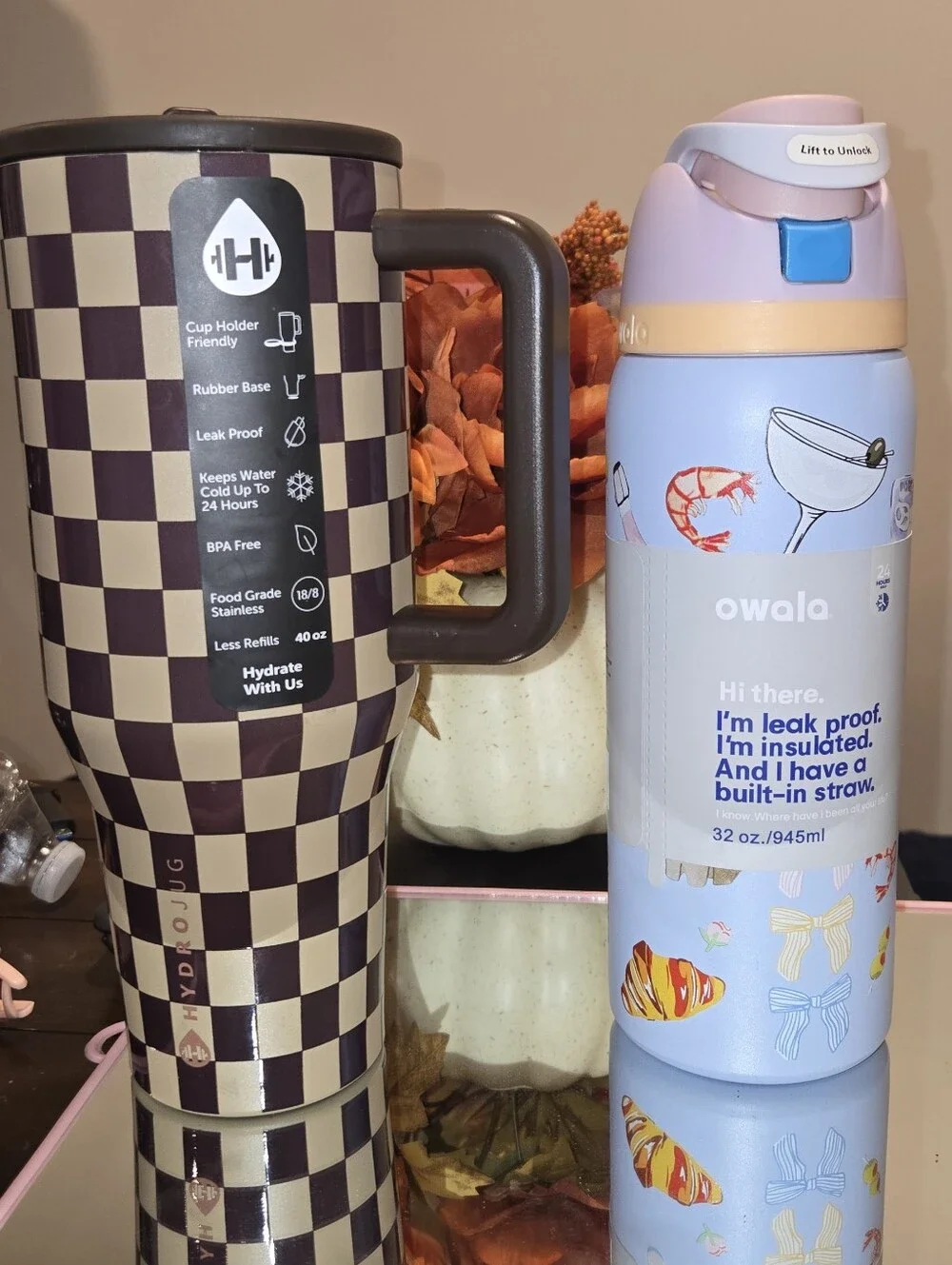 32 oz Checkered Tumbler & 32 oz Water Bottle Set